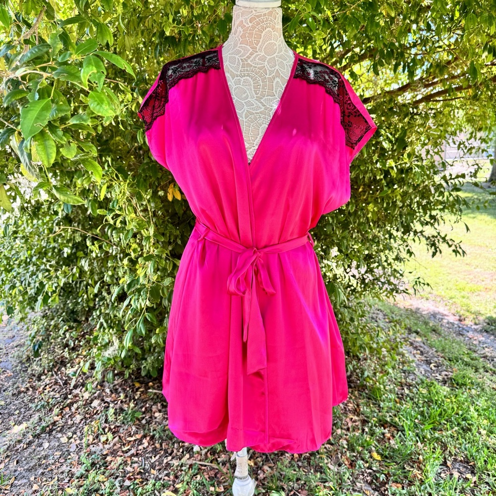 Linea Donatella‎ Hot Pink  Babydoll Chemise And Robe Set Size XL NWT Boudoir